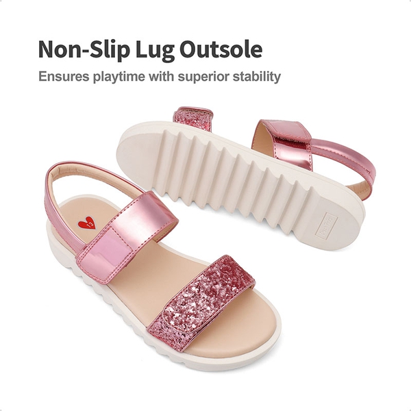 Girls Glittering Strap Flat Sandals - HOT PINK - 3