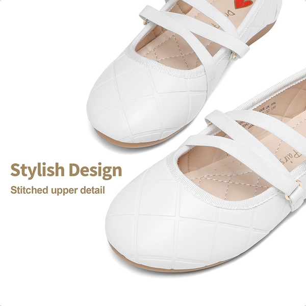 Girls Stitched Detail Elastic Crossover Straps Flats - WHITE - 2