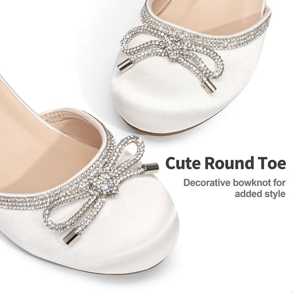Girls Rhinestone Bowknot Low Heels - WHITE - 2
