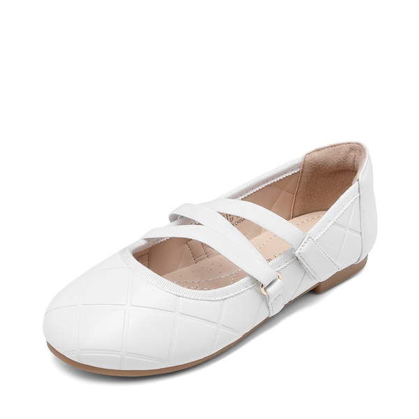 Girls Stitched Detail Elastic Crossover Straps Flats - WHITE -  0