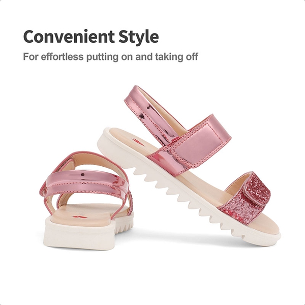 Girls Glittering Strap Flat Sandals - HOT PINK - 4