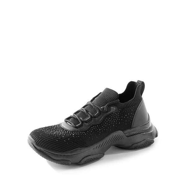 Breathable Knitted Rhinestone Platform Sneakers - ALL BLACK -  0