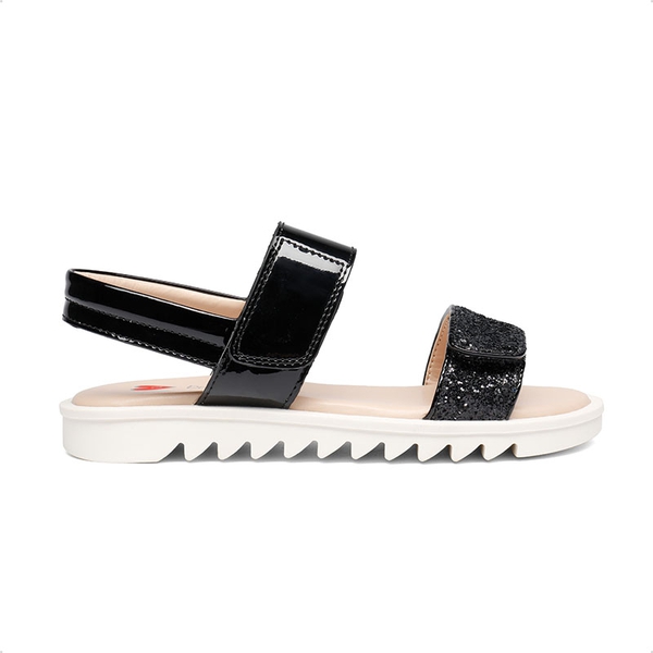 Girls Glittering Strap Flat Sandals - BLACK - 1
