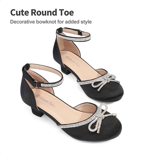 Girls Rhinestone Bowknot Low Heels - BLACK - 3
