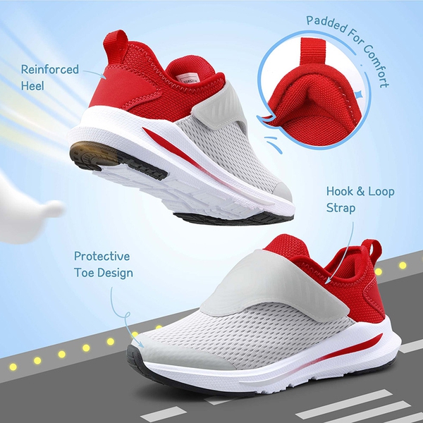 Kids Aircraft-inspired Wing Hook Breathable Sneakers - GREY RED - 4
