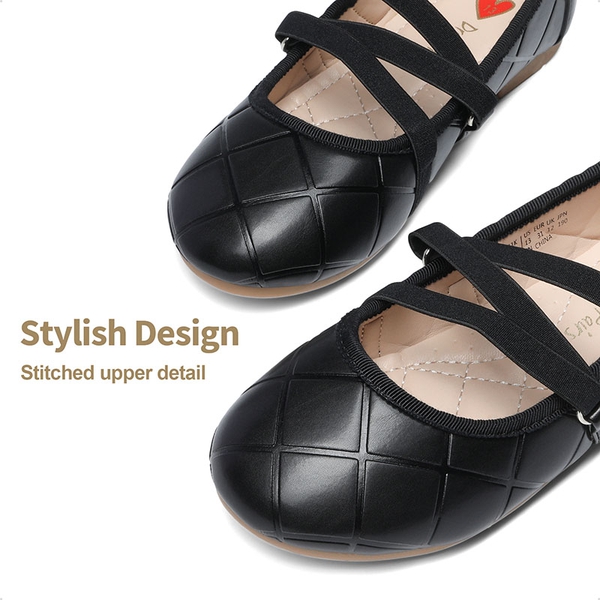 Girls Stitched Detail Elastic Crossover Straps Flats - BLACK - 2