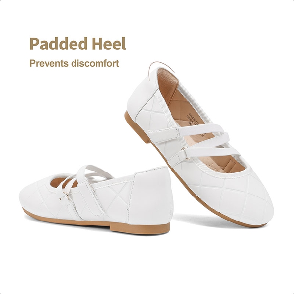 Girls Stitched Detail Elastic Crossover Straps Flats - WHITE - 4