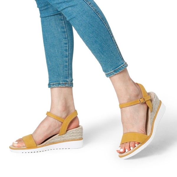  Espadrille Ankle Strap Wedge Sandals - YELLOW - 1