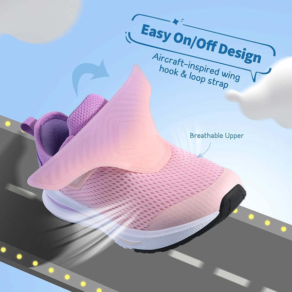 Kids Aircraft-inspired Wing Hook Breathable Sneakers - PURPLE PINK - 2