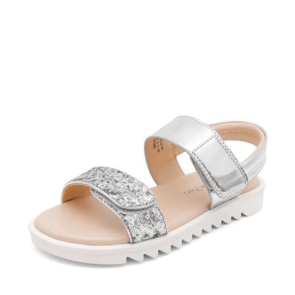 Girls Glittering Strap Flat Sandals - SILVER -  0