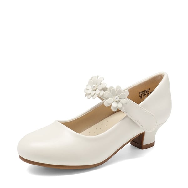 Girls Flower Mary Jane Low Heels - IVORY -  0