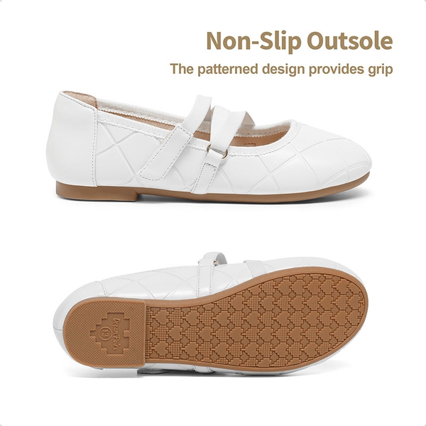 Girls Stitched Detail Elastic Crossover Straps Flats - WHITE - 1