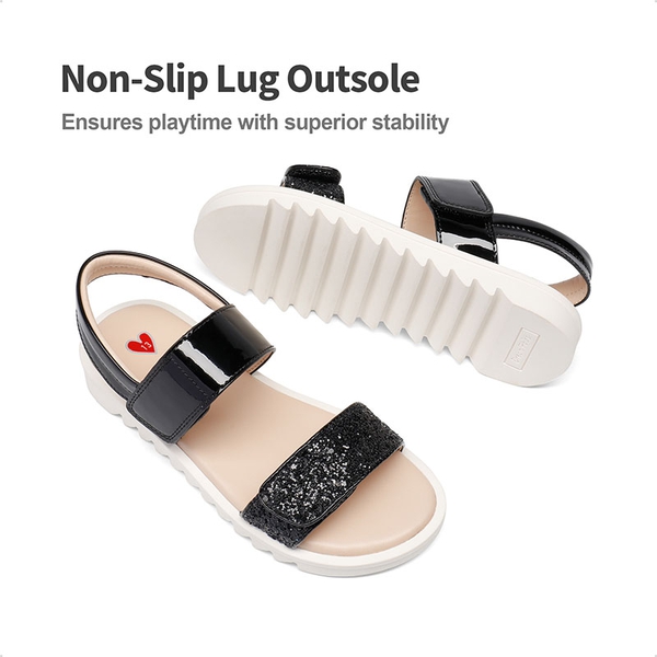 Girls Glittering Strap Flat Sandals - BLACK - 3