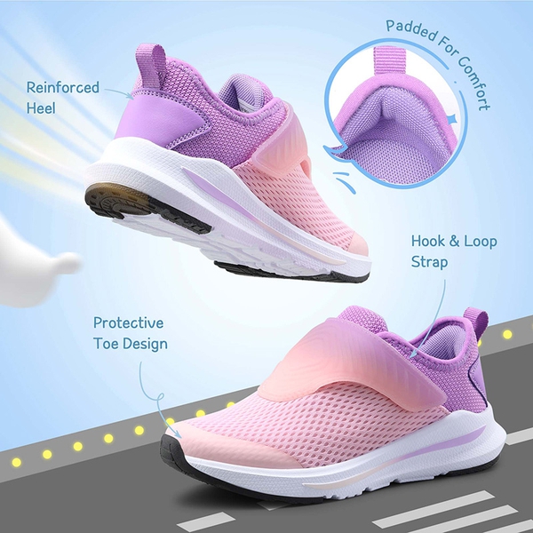 Kids Aircraft-inspired Wing Hook Breathable Sneakers - PURPLE PINK - 4