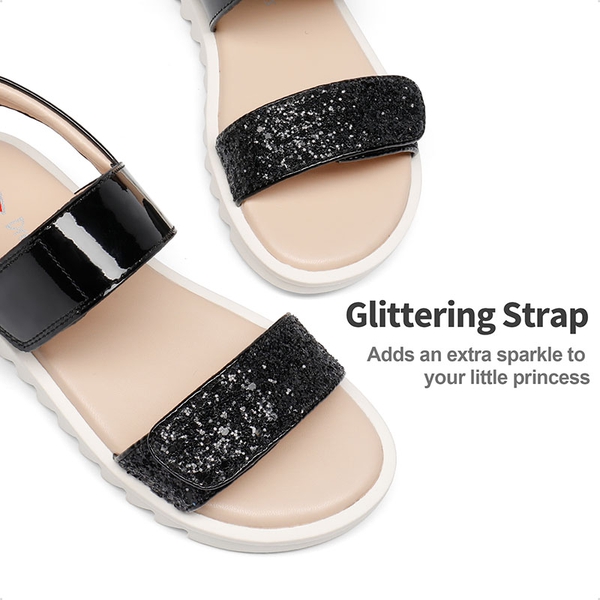 Girls Glittering Strap Flat Sandals - BLACK - 2