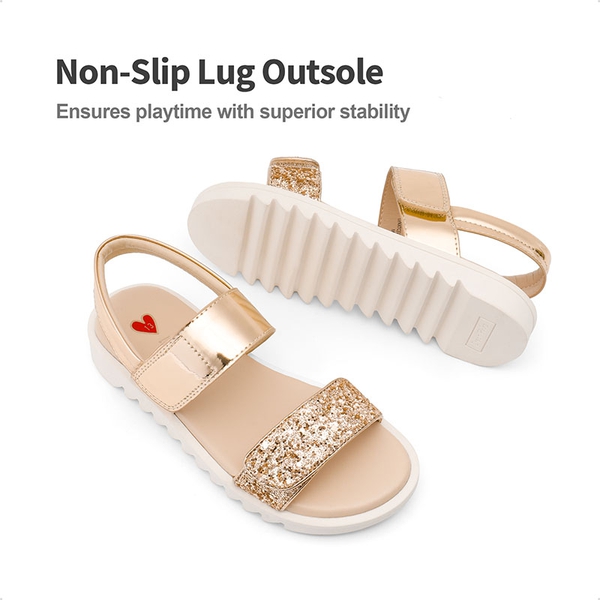 Girls Glittering Strap Flat Sandals - ROSE GOLD - 3