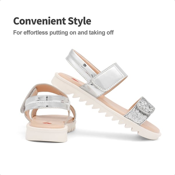 Girls Glittering Strap Flat Sandals - SILVER - 4