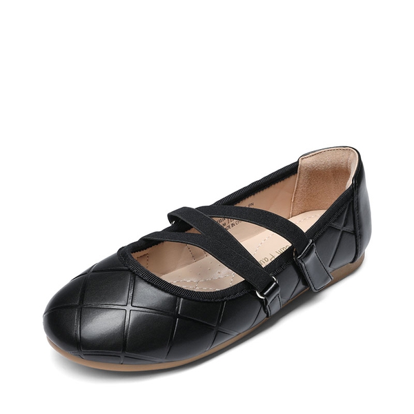 Girls Stitched Detail Elastic Crossover Straps Flats - BLACK -  0