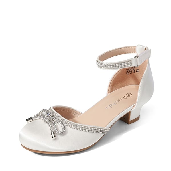 Girls Rhinestone Bowknot Low Heels - WHITE -  0