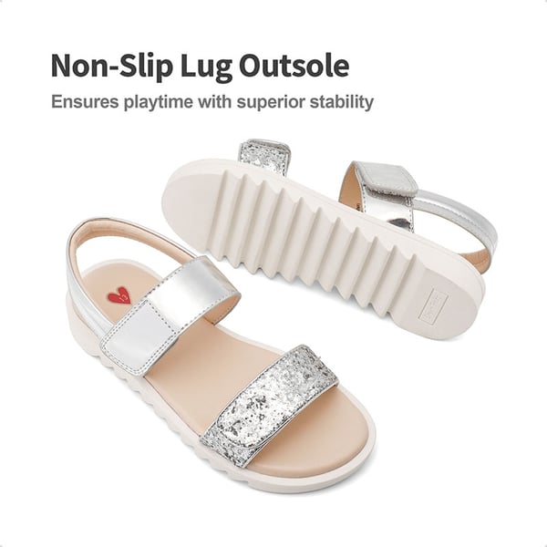 Girls Glittering Strap Flat Sandals - SILVER - 3