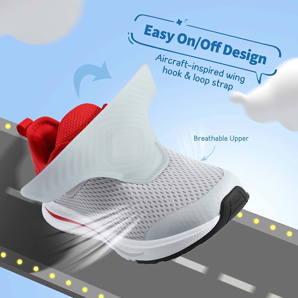 Kids Aircraft-inspired Wing Hook Breathable Sneakers - GREY RED - 2