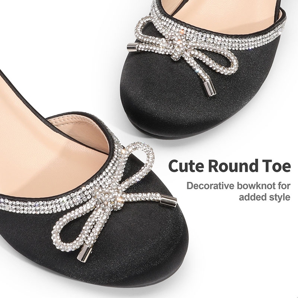 Girls Rhinestone Bowknot Low Heels - BLACK - 2