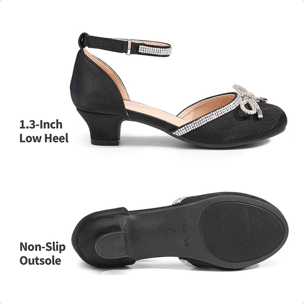 Girls Rhinestone Bowknot Low Heels - BLACK - 1