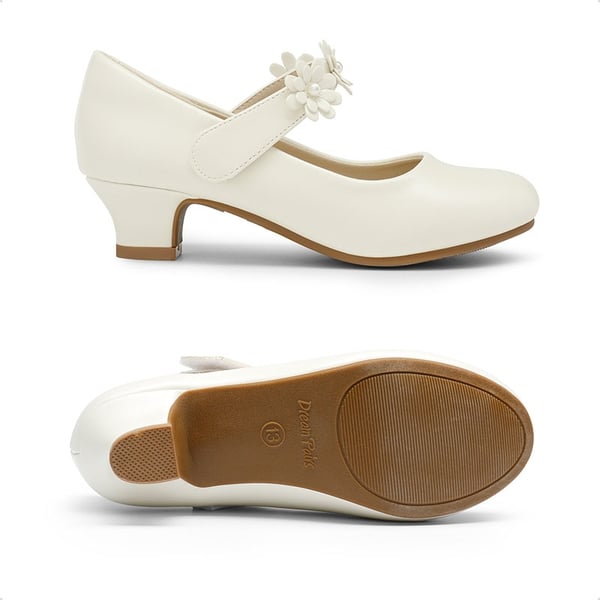 Girls Flower Mary Jane Low Heels - IVORY - 1