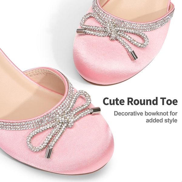 Girls Rhinestone Bowknot Low Heels - PINK - 2