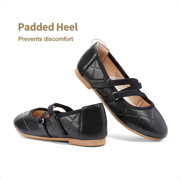 Girls Stitched Detail Elastic Crossover Straps Flats - BLACK - 4