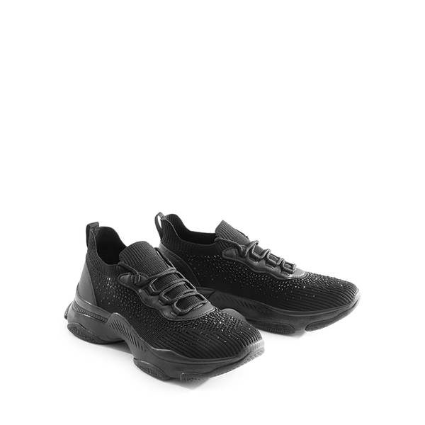 Breathable Knitted Rhinestone Platform Sneakers - ALL BLACK - 4