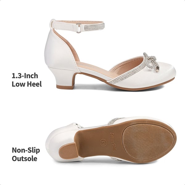 Girls Rhinestone Bowknot Low Heels - WHITE - 1
