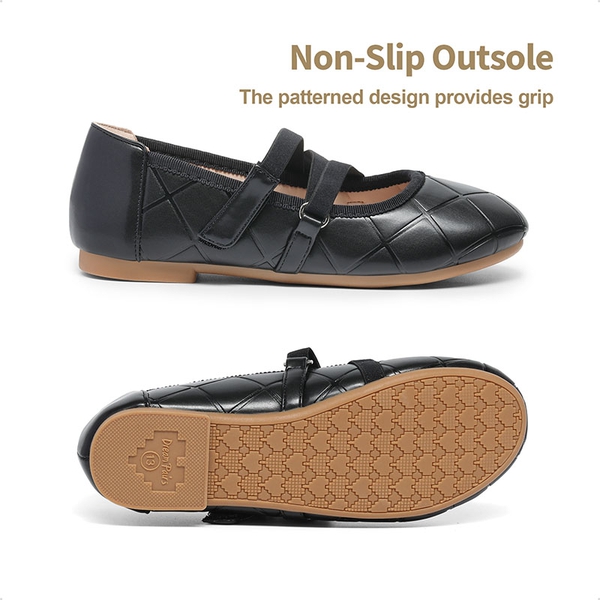 Girls Stitched Detail Elastic Crossover Straps Flats - BLACK - 1