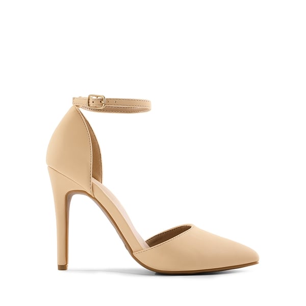 Ankle Strap Pointed Toe Stiletto Heels Pumps - NUDE NUBUCK - 2