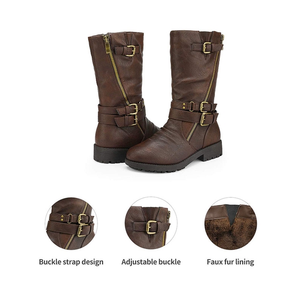 Kids Buckle Knee High Boots - BROWN - 4