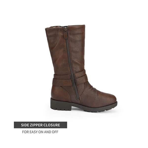 Kids Buckle Knee High Boots - BROWN - 1