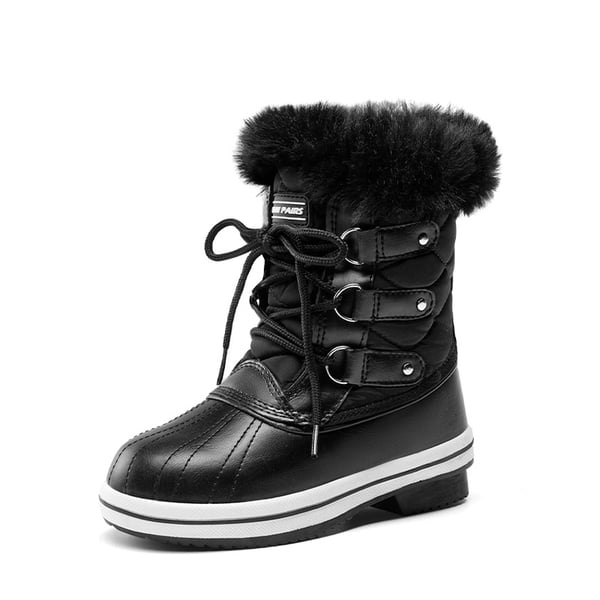 Kids Faux Fur Winter Snow Boots - BLACK -  0
