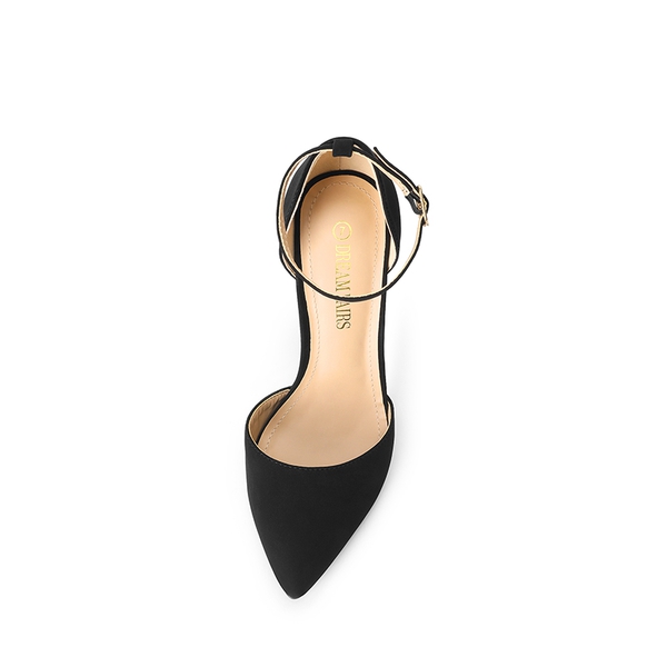 Ankle Strap Pointed Toe Stiletto Heels Pumps - BLACK NUBUCK - 4