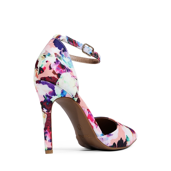 Ankle Strap Pointed Toe Stiletto Heels Pumps - FLORAL - 3