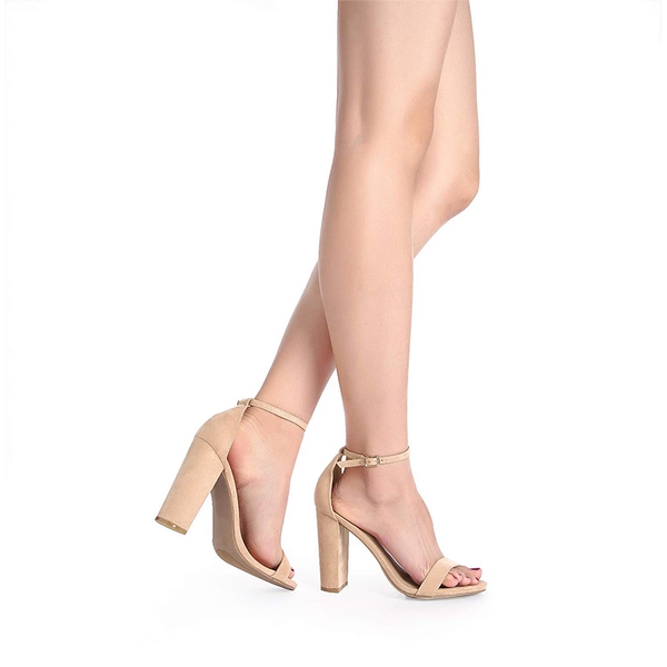 Women's Chunky High Heel Pump Sandals - NUDE SUEDE - 2