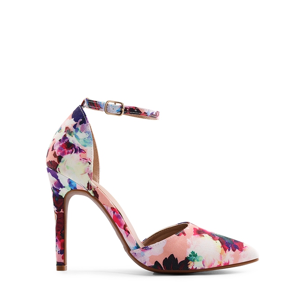 Ankle Strap Pointed Toe Stiletto Heels Pumps - FLORAL - 2