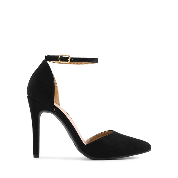 Ankle Strap Pointed Toe Stiletto Heels Pumps - BLACK SUEDE - 2