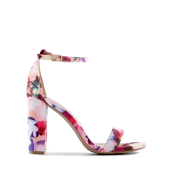 Women's Chunky High Heel Pump Sandals - FLORAL - 3