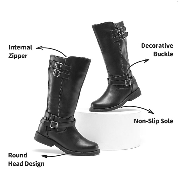 Girls Knee High Riding Boots - BLACK - 3