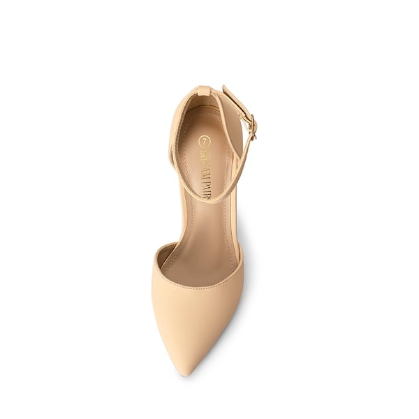 Ankle Strap Pointed Toe Stiletto Heels Pumps - NUDE NUBUCK - 4