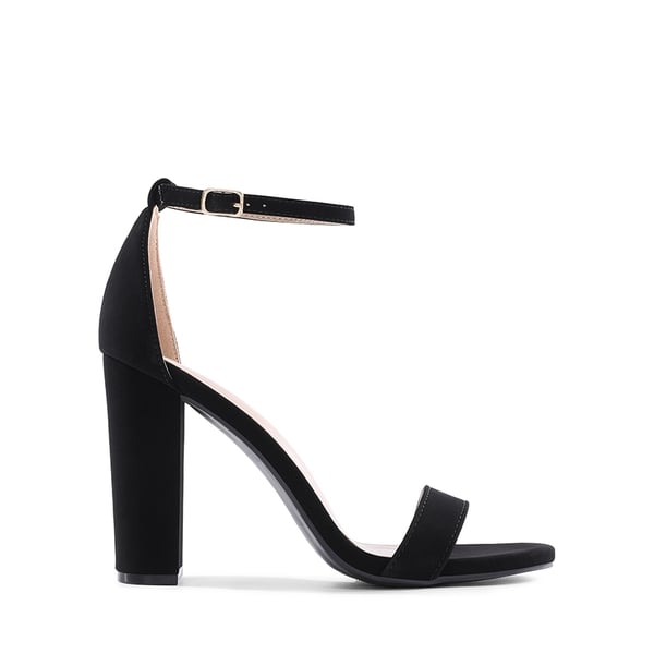 Women's Chunky High Heel Pump Sandals - BLACK NUBUCK - 3