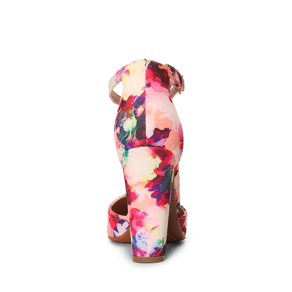 Pointed Toe Chunky Heel Pumps - FLORAL - 4
