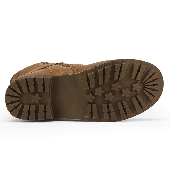 Kids Buckle Knee High Boots - CAMEL - 3