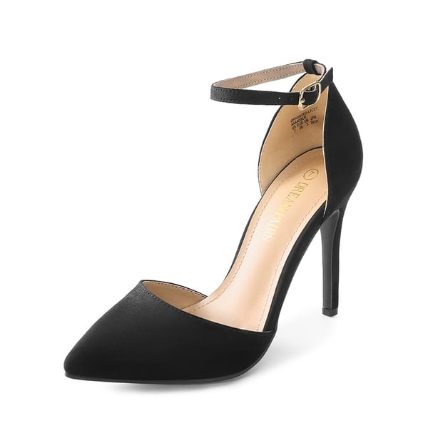Ankle Strap Pointed Toe Stiletto Heels Pumps - BLACK SUEDE -  0