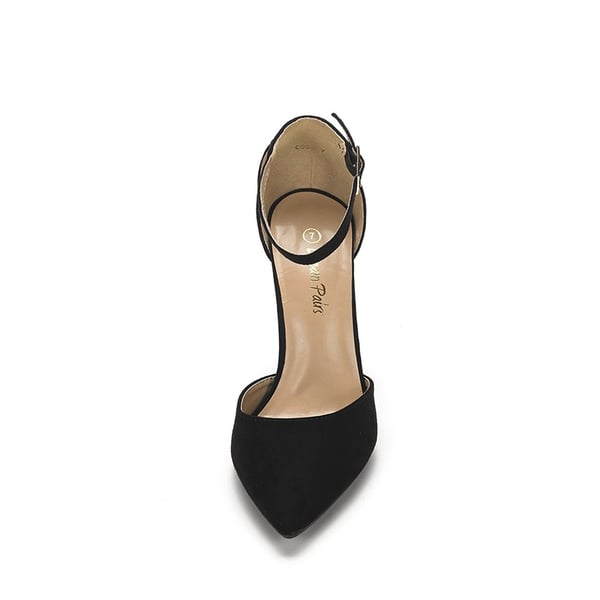 Pointed Toe Chunky Heel Pumps - BLACK SUEDE - 3